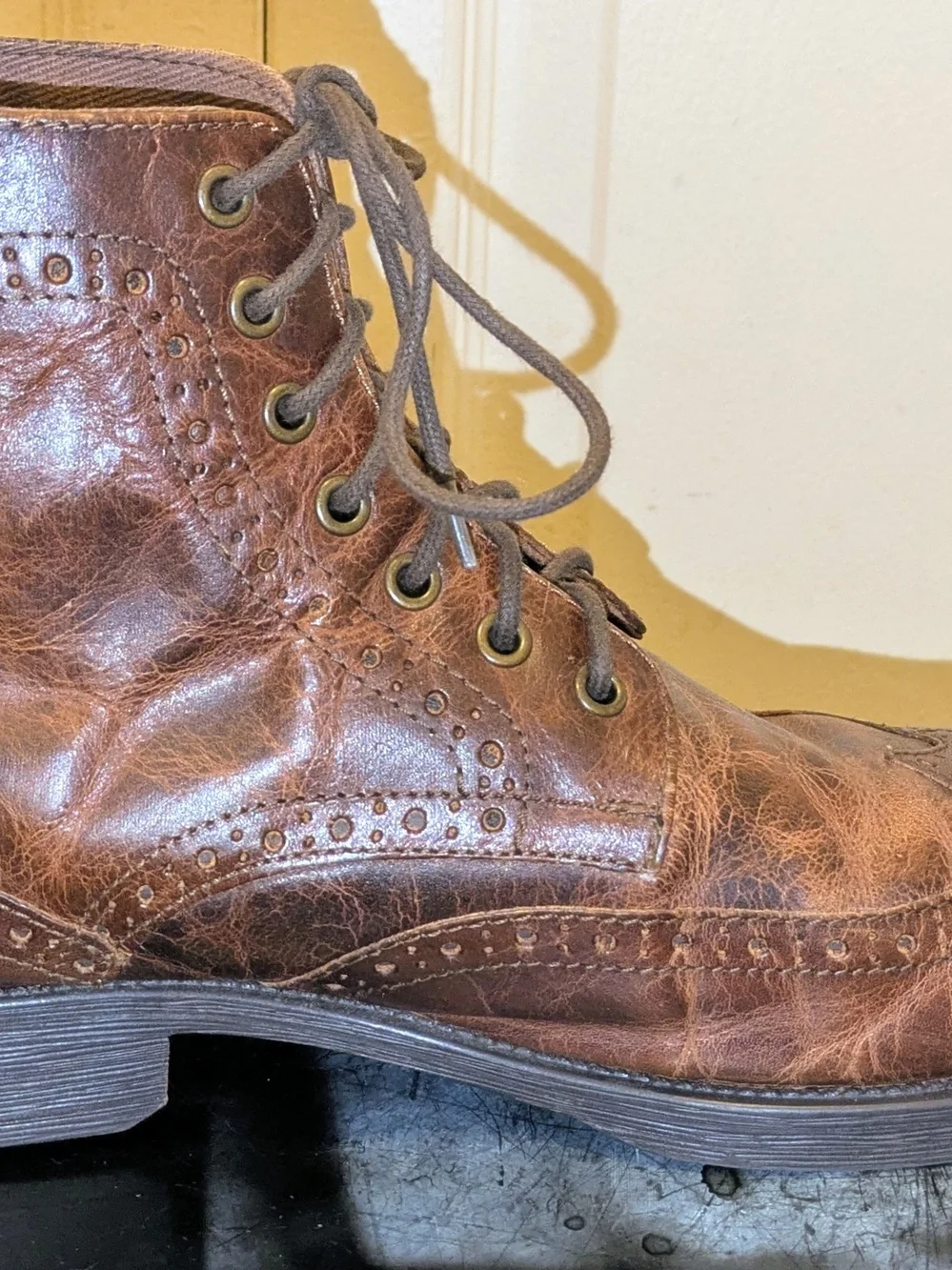 Men's Aston Grey Brown Ankle Distressed Leather Boots Size 12